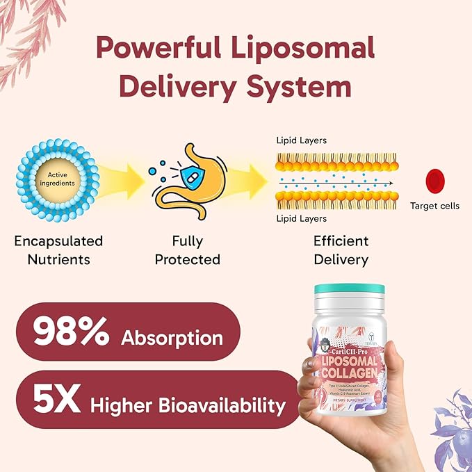 Liposomal Collagen Joint Support Supplement - Undenatured Type II Collagen for Men & Women with Hyaluronic Acid & Vitamin C for Joints Health & Mobility, 60 Softgels