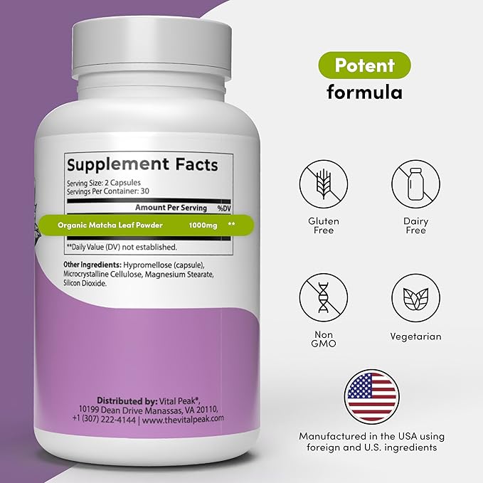 Matcha 1000 mg - Green Tea Powder Supplement for Women & Men - EGCG Matcha Tea Pills - Vegan, Gluten Free, Dairy Free, Non-GMO - 60 Capsules