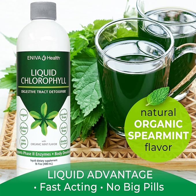 Eniva Health Liquid Chlorophyll Vegan | Immunity | Detox & Cleanse | Clear Skin | Energy Boost | Gut Health | Internal Deodorant | USA Manufacture | Mulberry Source | Mint |16 Fl Oz Bottle