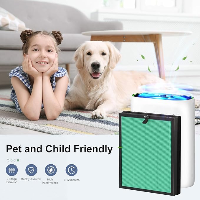 MKD05 Air Filter Replacement Compatible with AROEVE MKD05 Air Purifier, 4-in-1 High-Efficiency HEPA Filter, True HEPA Filter with Activated Carbon Filter, 2 Pack (MKD05-Green-Pet-2Pack)