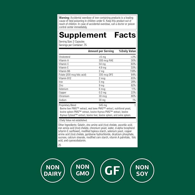 Standard Process Inc. Immuplex - Daily Immune Support Supplement with Folate, Iron, Vitamin C & Vitamin A - Mineral Supplement with Antioxidant Ingredients - 150 Capsules