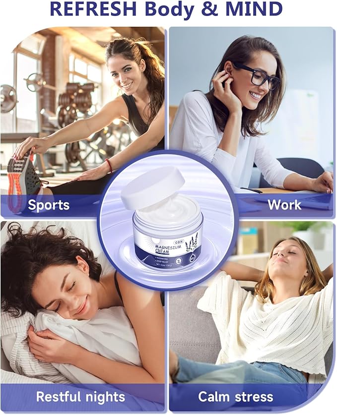 GBN Magnesium Cream for Sleep - Natural Relaxation Cream for Muscles & Joint - Hydrating Magnesium Lotion for Sleep, Fast-Absorbing & Non-Greasy, Safe for Kids (Lavender)