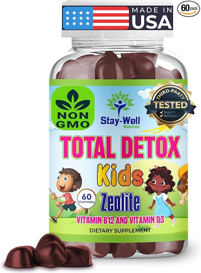 Natural Zeolite Heavy Metal Detox Kids, Chewable Gummy, Micronized Zeolite, Total Body Metal Cleanse, Toxin Cleanse, Non-GMO, 60 Mixed Berry Gummies