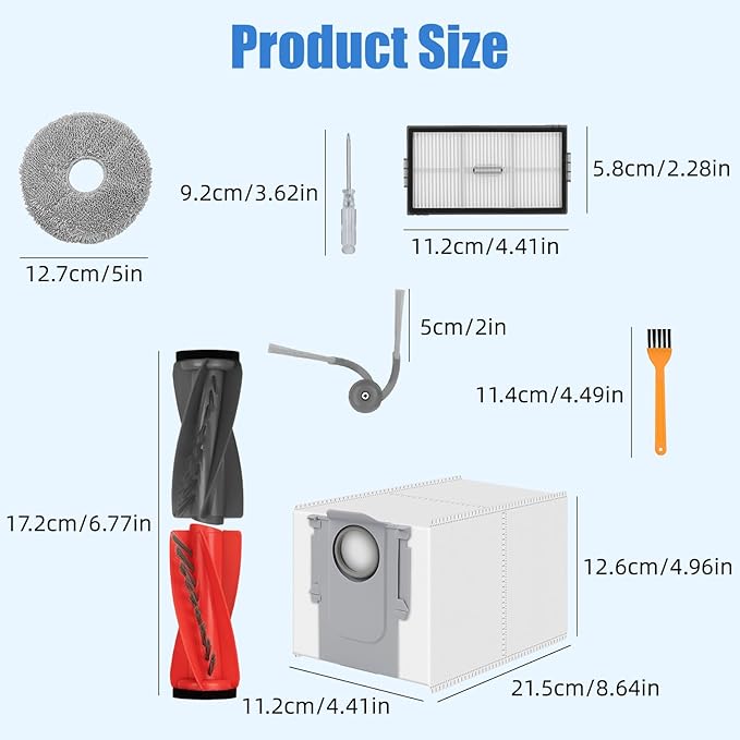 28 Pack Replacement Parts Compatible with Roborock Saros10R Robot Vacuum Cleaner,Parts Include:2 Dual Main Brush,7 Side Brush,5 HEPA Filter,6 Mop Cloth,6 Dust Bag,1 Cleaning Tool&1 Screwdrive
