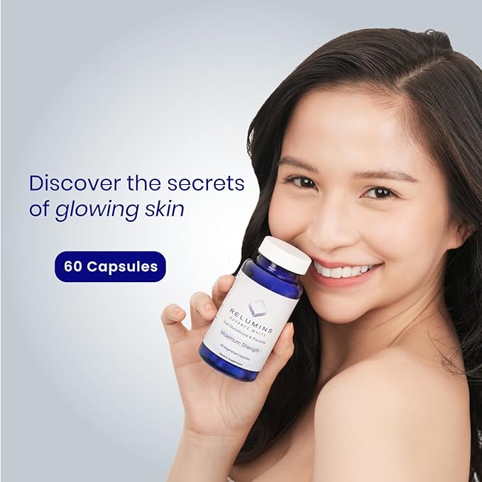Relumins Advanced White Glutathione Capsules - Max Strength Brightening Supplement with ALA, Placenta, Rose HIPS & Vitamin C - Fights Oxidative Stress, Supports Collagen & Youthful Skin - 60 Caps