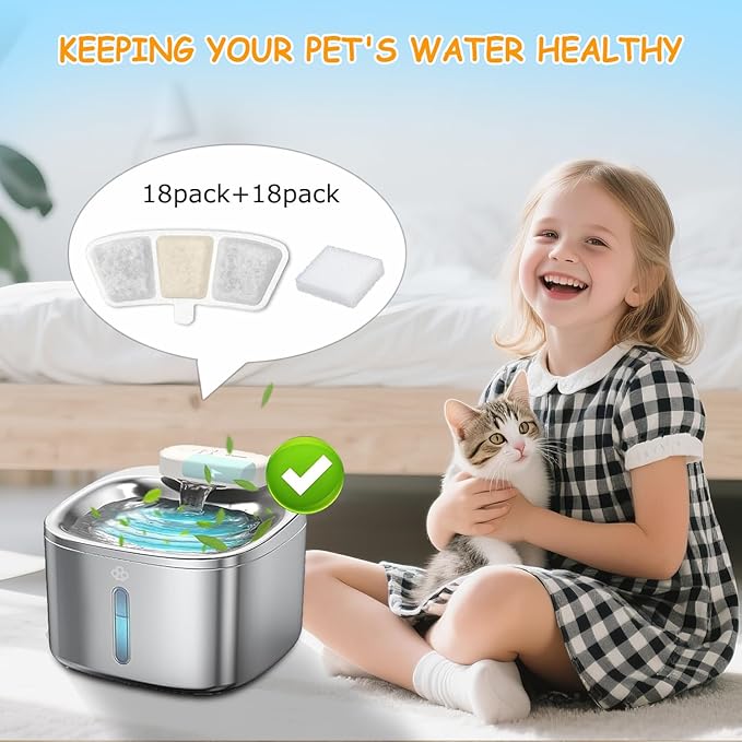 18 Pack PW04 3.5L Wireless Pet Fountain Filters for Hard Water, Reduces Limescale & Bad Taste, Compatible with Oneisall Cat Water Fountain Dispenser, Long Lasting Replacement Filter