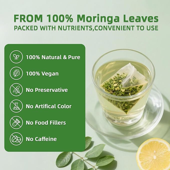 Veyorra Moringa Tea,Loose Leaf Moringa Herbal Tea. No Sugar, No Caffeine, No Gluten, Vegan(30 Bags)