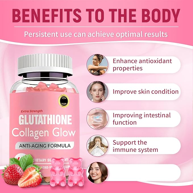 Glutathione Collagen Glow, Glutathione Collagen Glow Gummies, Collagen Gummies for Women Skin Care,Korean Collagen Gummies to Rejuvenate Your Skin (2PCS)