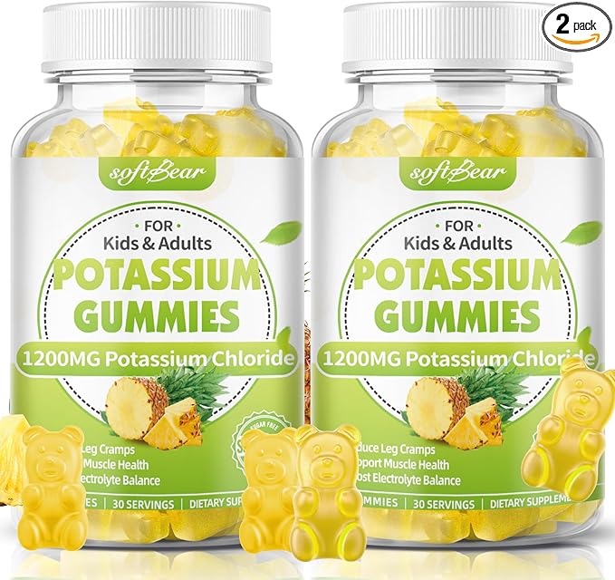 softbear Potassium Chloride Gummies 1200mg, Sugar-Free Potassium Gummies for Adults Support Leg Cramps High Potency Potassium Chloride Supplement, Pineapple Flavor 120 Count