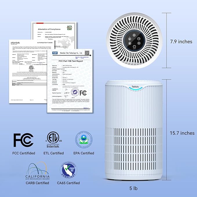 Air Purifiers for Home Large Room Up to 1500 Sq Ft, Tailulu H13 HEPA Air Purifier for Pet Dander Smoke Odor Dust Pollen, Air Filter for Bedroom Living Room, Kitchen, Office, Sleep Mode