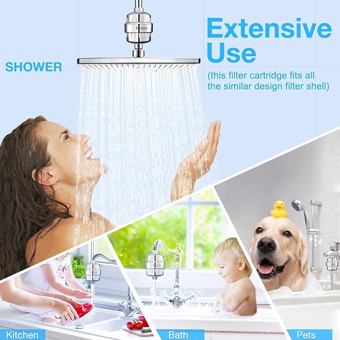Heavy Duty Shower Filter Replacement Cartridge 2 Pcs, Shower Head Filter Refill Cartridge, for Hard Water Chlorine Heavy Metal Impurity, Improve Skin Hair, Fit Any Similar Design Shower Water Filter