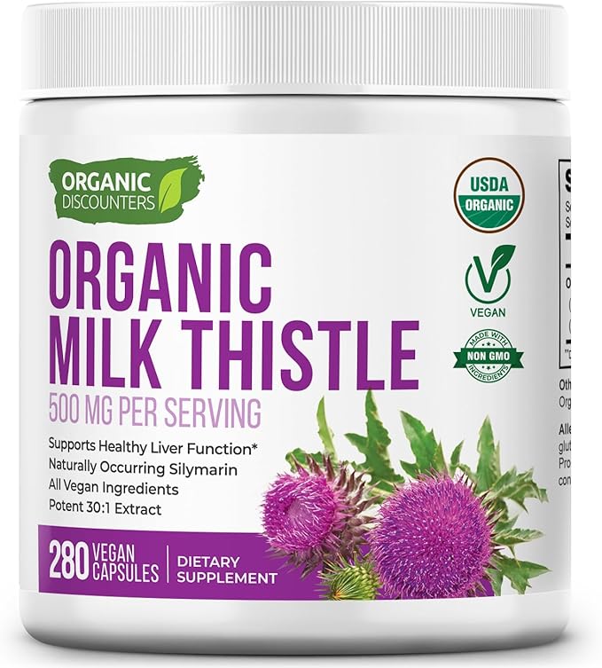 Milk Thistle Capsules, 280 Count, 7500 mg Strength, Potent 30:1 Extract, USDA Certified Organic, Rich in Silymarin Flavonoids, Vegan, Non-GMO and All-Natural