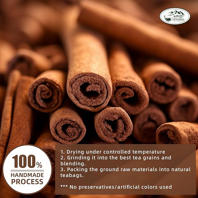 Veyorra Cinnamon Tea Bags -Natural & Pure Cinnamon Bark, Herbal Tea. No Sugar, No Caffeine, No Gluten, Vegan (30 Bags)