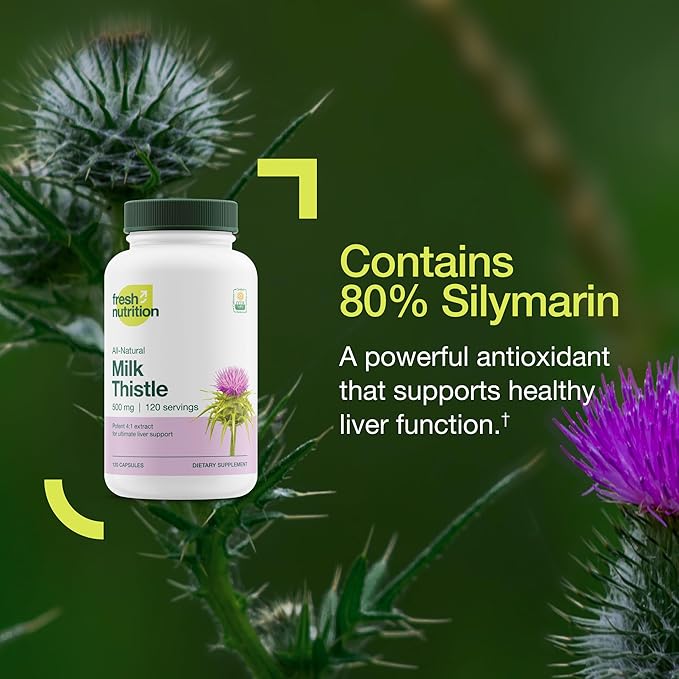 item_name - Fresh Nutrition Organic Milk Thistle Supplement - 500mg Potent Strength – 4 Month Supply – Silymarin Thistle Seed Standardized Extract 4:1 - Made in The USA - 120 Capsules