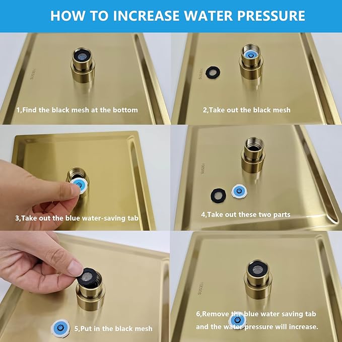 Lordear Gold Rainfall Shower Head 12 Inch Square Rain Shower Head Solid Ultra Thin 304 Stainless Steel Fixed Rainshower Head with Self Cleaning Nozzles