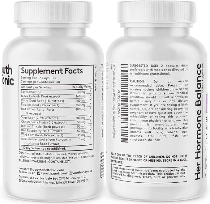 Hormone Balance for Women PMS & Menopause Relief Support Pills | Ease Female all Stages Hormonal Imbalance w Natural Herbal Supplements | Black Cohosh Red Clover Dong Quai Soy Isoflavones Complex
