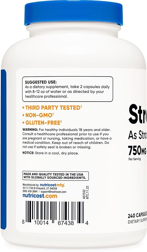 Nutricost Strontium Capsules 750mg, 240 Capsules - Vegetarian, Non-GMO, Gluten Free