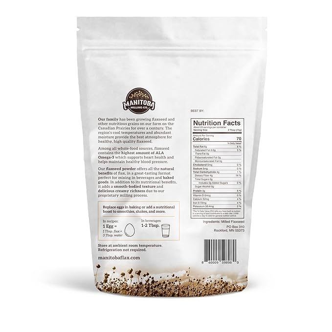 Ground Flax Seed | Manitoba Milling Co | One 12.35 oz Bag | Smooth Milled Flaxseed Fiber with Protein, Omega 3 | Gluten Free, Non-GMO Gourmet Milled Flaxseed for Muffins, Yogurt, Smoothies