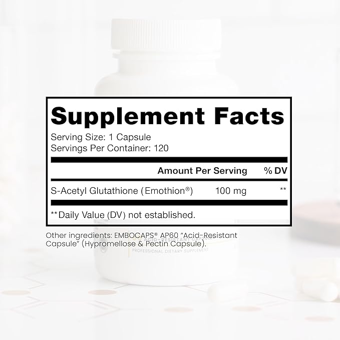 Pure Therapro Rx S-Acetyl Glutathione Gold 100mg, Made in USA - 4 Month Supply | Acid Resistant Capsules | Patented Acetylated Form of Glutathione | Zero Fillers, Pharmaceutical Grade, Non GMO