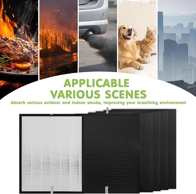 3000 Replacement Filters, Compatible with 3000, 3000M, 3000Pro Air Pur-ifier, 1 Efficiency Air Filters,2 Activated Carbon Filters and 6 Carbon Pre-Filters