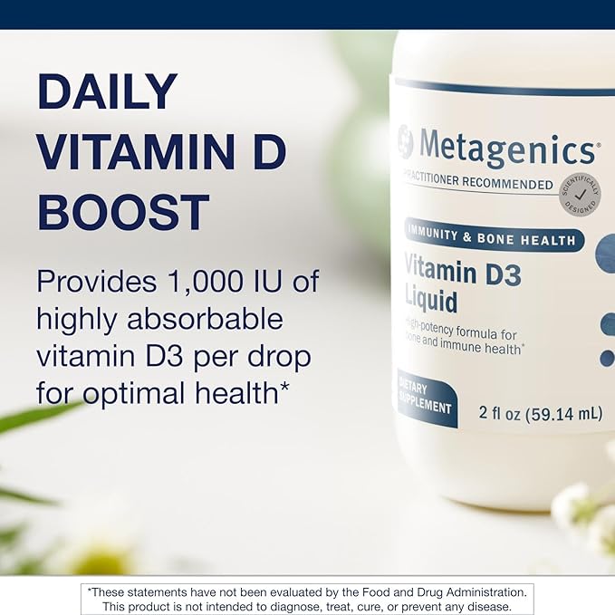 Metagenics Vitamin D3 Liquid - High Absorbency & Easy to Swallow Liquid Vitamin D3 for Bone Health & Immune Support* - Suitable for Kids - 2 fl oz - 2,275 Servings
