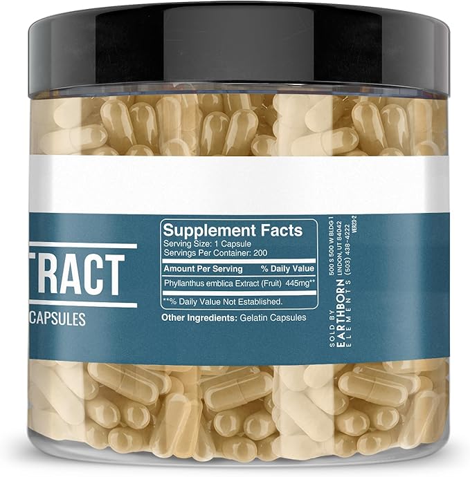 Earthborn Elements Amla Extract 200 Capsules, Pure & Undiluted, No Additives