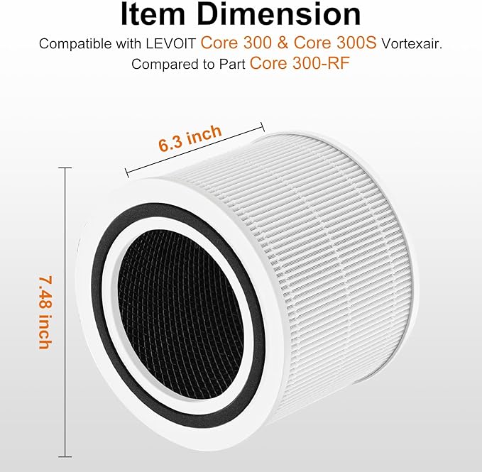 2 Pack Core 300 Replacement Filter for LEVOIT Core 300/Core 300S/Core 300-P Air Purifier,3-in-1 Core 300S Replacement Filter,Compare to Part No. Core 300-RF,White