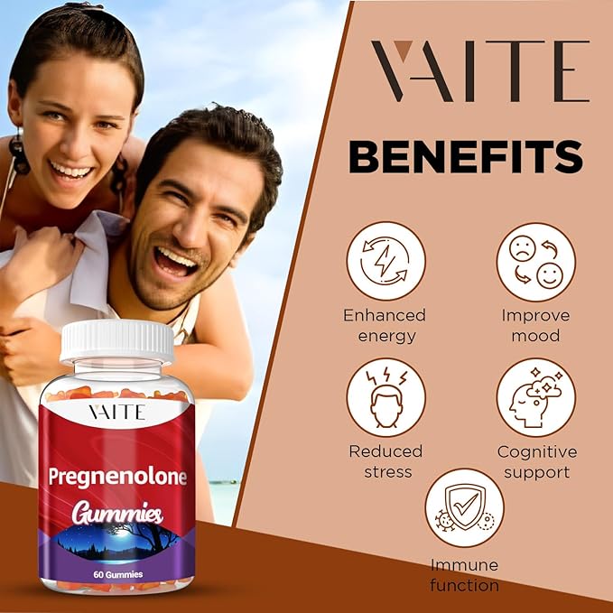 Pregnenolone Memory Supplement for Brain, Hormone Balance for Women and Men, Glycine Supplements, Happy Hormones, Non-GMO, Gluten Free, Cognitive, 60 Vegetarian Seniors and Adult Vitamin Gummies