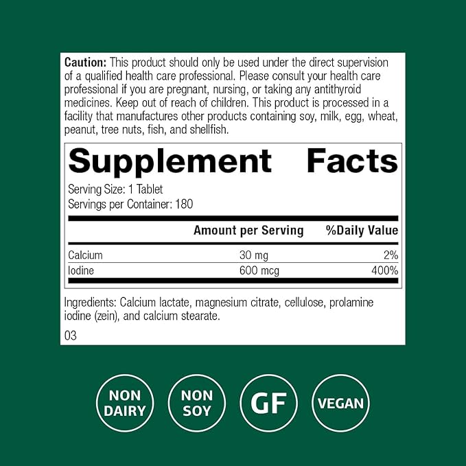 Standard Process Inc. Prolamine Iodine - Thyroid Support with Calcium Lactate, Iodine, Calcium & Magnesium Citrate - 180 Tablets