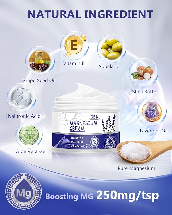 GBN Magnesium Cream for Sleep - Natural Relaxation Cream for Muscles & Joint - Hydrating Magnesium Lotion for Sleep, Fast-Absorbing & Non-Greasy, Safe for Kids (Lavender)