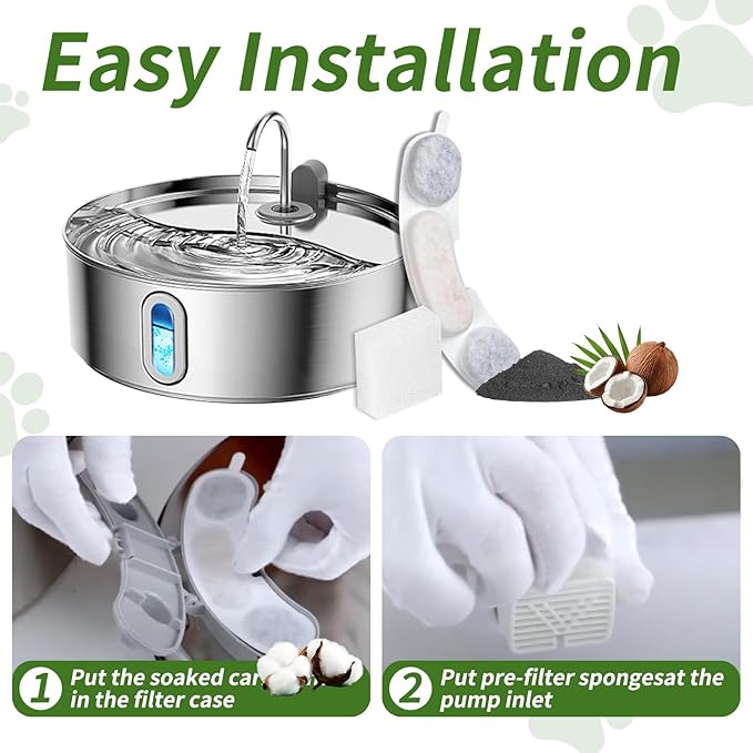 12 Sets Pet Dog Replacement Filters Compatible with Smartoo 7l/236oz/1.8G Dog Water Fountain, Water Fountain Filters for Stainless Steel Dog Water Fountain