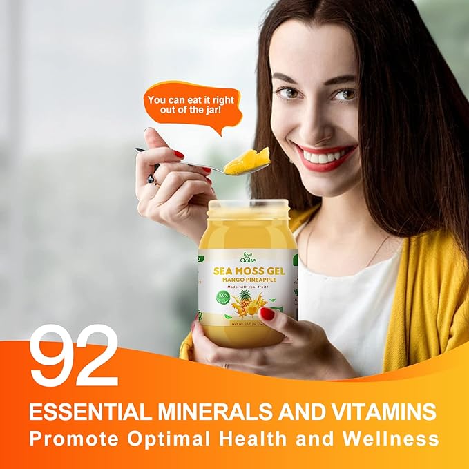 Sea Moss Gel - 18.5OZ Mango Pineapple Flavor Sea Moss Gel Raw Nutritious Rich in 102 Vitamins and Minerals, Proteins & Vitamins, Vegan-Friendly