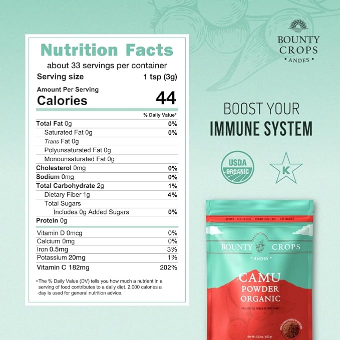 Organic Camu Camu Powder (3.5 oz, 100 gr), High Vitamin C, Non-GMO, Gluten-Free Superfood