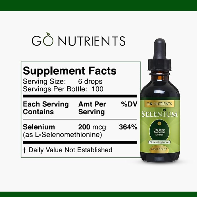 Go Nutrients Selenium Liquid Drops – 200mcg Selenomethionine for Men & Women – Pure Thyroid Support Supplement – High Absorption Tincture – for Immune & Antioxidant Health, & Energy Support, 1 oz