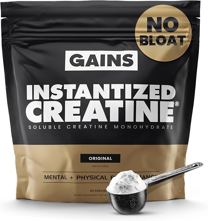 Gains in Bulk Instantized Creatine Monohydrate for Women and Men, Soluble Creatine Powder, Supports Muscle Building, Strength and Performance, Bodybuilding Supplements, Unflavored, 30 Servings