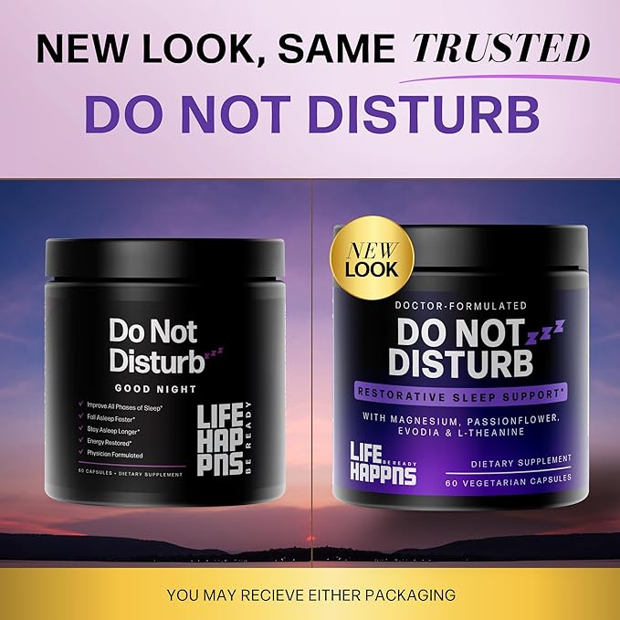Life Happns Do Not Disturb Sleep Aid for Adults Natural Supplement with L-Theanine, Magnesium, Passion Flower & Evodia Fruit for Restorative Sleep Melatonin-Free, Non Habit-Forming, 60 Capsules