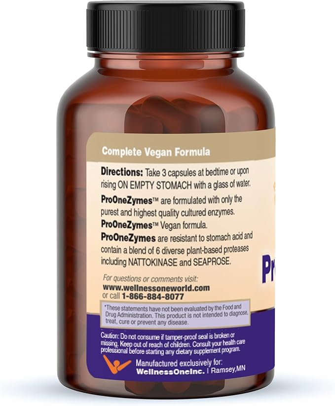 WellnessOne ProOneZyme Digestive Enzymes Supplements - Systemic Proteolytic Enzymes for Digestion, Gut Health, Gas Relief & Bloating - Contains Bromelain, Nattokinase, Protease & More - 90 Capsules