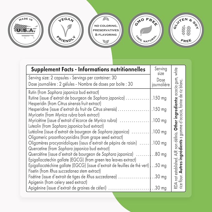 Supersmart FlavoLife (Flavonoid Complex Supplement) - with Luteolin, Myricetin, Fisetin, Rutin, Quercetin, EGCG, Apigenin, Hesperidin | Non-GMO & Gluten Free - 60 Vegetarian Capsules