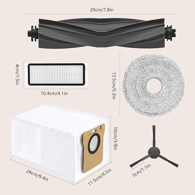 Yivy 28PCS Replacement Parts for Dreame L20 Ultra/L20 Ultra Complete, L30 Ultra/L30 Ultra Complete, Vacuum Cleaner Accessory Kit: 2 Main Brushes, 6 Side Brushes, 4 HEPA Filters, 6 Dust Bags, 8 Wipes