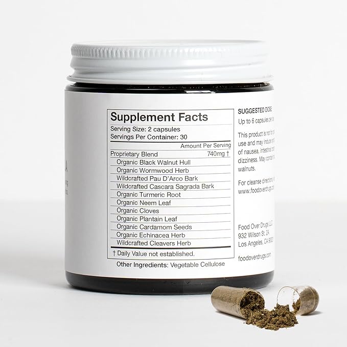 Food Over Drugs Parasite Formula - Full Spectrum Herbal Detox for Humans - 60 ct - Natural Detox & Complete Body Cleanse