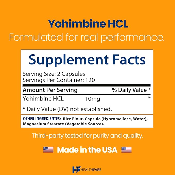 Yohimbine HCL 10mg | 240 Vegan Capsules | Maximum Strength Formula | Non-GMO & Gluten-Free | Made in USA