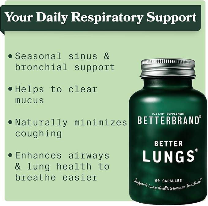 Betterbrand BetterLungs Daily Respiratory Health Supplement (60 Capsules) | with Vitamin D, Elderberry, Ginseng, Mullein, and Reishi Mushroom | for Lung Health and Allergy Relief (Pack of 2)