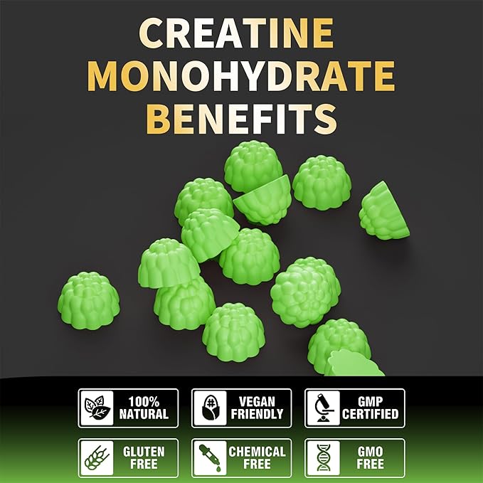 Creatine Monohydrate Gummies for Men & Women-5g of Creatine Monohydrate per Serving - Sugar Free,Vegan, Apple Flavor, 120 Count