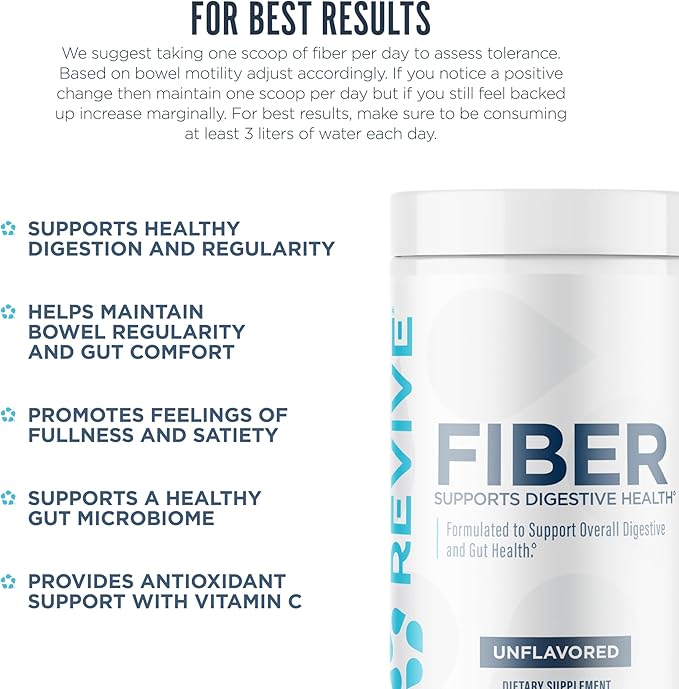 Revive MD Fiber Supplement for Digestive & Gut Health - 5g of Dietary Fiber Supports a Healthy Digestive System with Psyllium Husk & More - 30 Servings, Unflavored