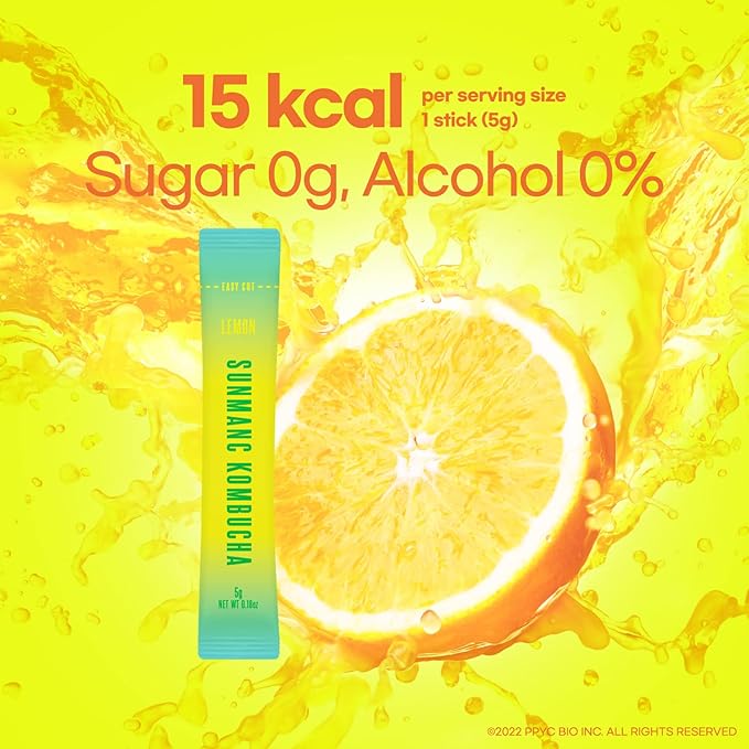 SUNMANC Kombucha 10 packets, Sparkling Probiotic Fermented Drink, Convenient Powdered Drink Mix, Tea Powder, Low Calories, Sugar 0g, Low Caffeine (Lemon)