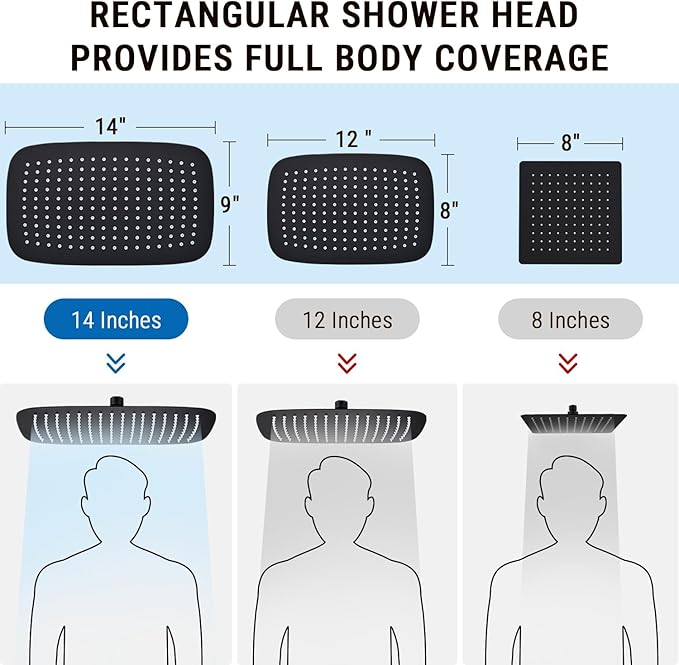 G-Promise All Metal 14 Inch Dual Square Shower Head with Handheld Spray Combo, Rain Shower Head, Adjustable Extension Arm, 3-Way Diverter, 71 Inch Extra Long Hose - A Bathroom Upgrade (Matte Black)