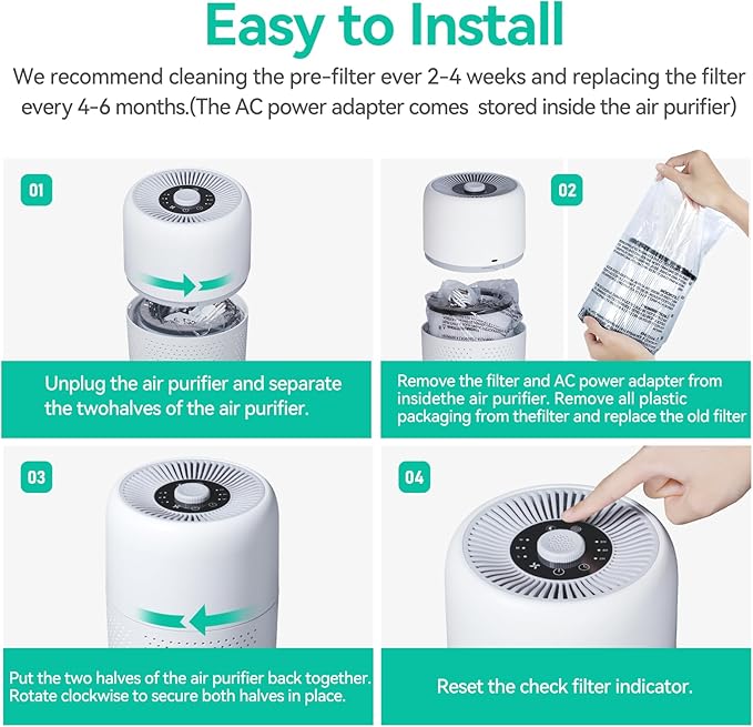 2 Pack YARIKI Air Purifiers for Bedroom Home with Aromatherapy Function,Small Air Purifier with Nightlight Speed Control,24dB Low Noise for Better Sleep,For Pet Room Dorm Kitchen,P60 (White)