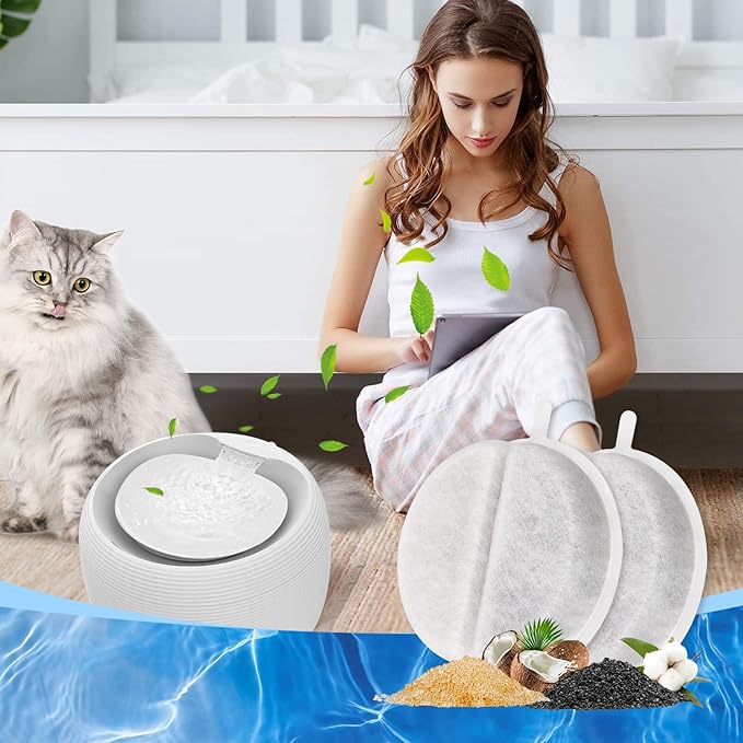 12 Set Cat Water Fountain Filter Replacement - Compatible With 84oz/2.5L Automatic Pet Fountain for Dogs (Includes 18 Foam/Sponge Mufflers)