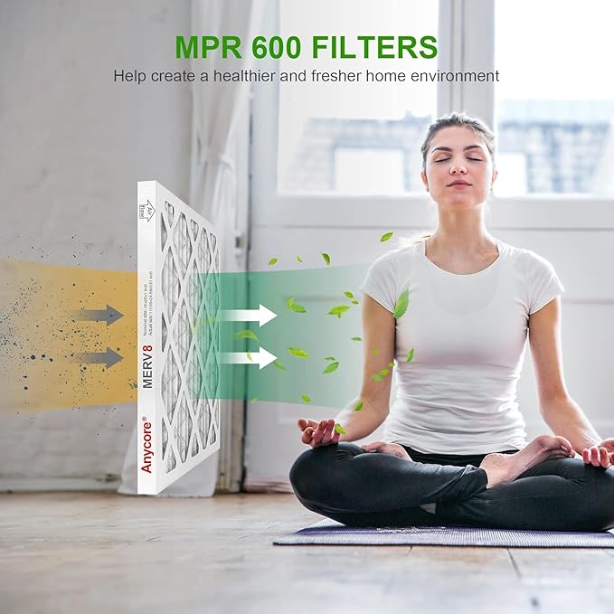 10x20x1 AC Furnace Air Filter, MPR 600, MERV 8 Pleated HVAC Filter, 4 Pack (exact dimensions 9.81x19.81x0.81 inches)