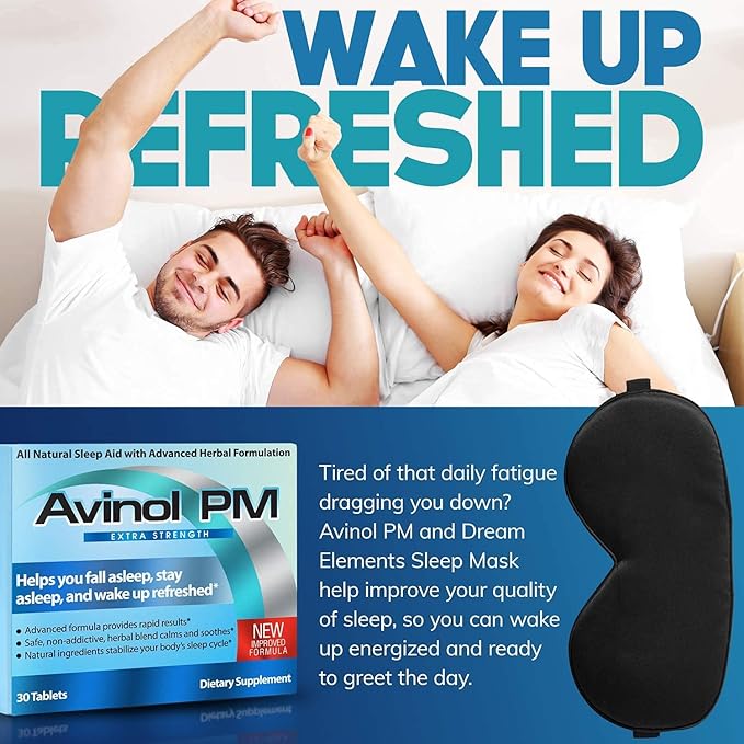 Extra Strength and Dream Elements Sleep Mask | All-in-One Natural Sleep Aid (30 ct) - 100% Pure Mulberry Silk Eye Mask (with Foam Ear Plugs & Anti Snoring Nose Clip) (2 Items)
